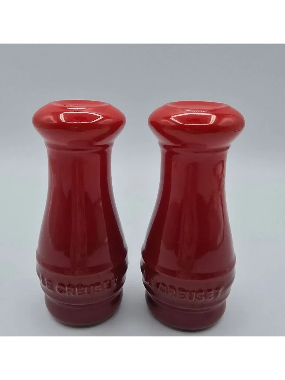 Le Creuset Cerise Red Stoneware Salt & Pepper Shakers 5